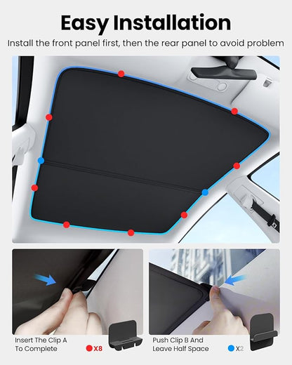 REEVAA 2025 Upgrade Tesla Model S Sunshade Roof [No Gaps, No-Sagging] Tesla S Accessories Heat Insulation Foldable Glass Sunroof Cover for Model S 2022-2025, 2PCS, Black