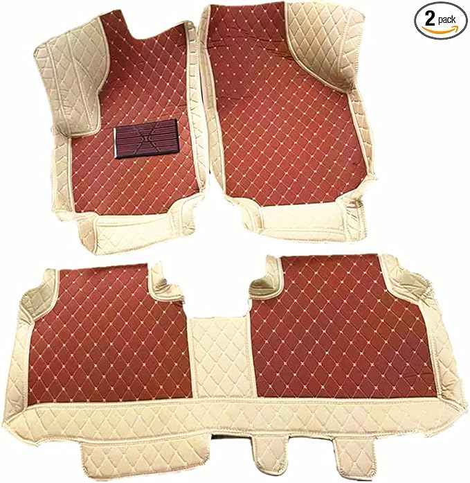 Custom All-Weather Protection Luxury Leather Floor Mats for Cars SUVs Trucks According Anti-Slip Leather Floor mats ﻿ (25,Beige and Brown)