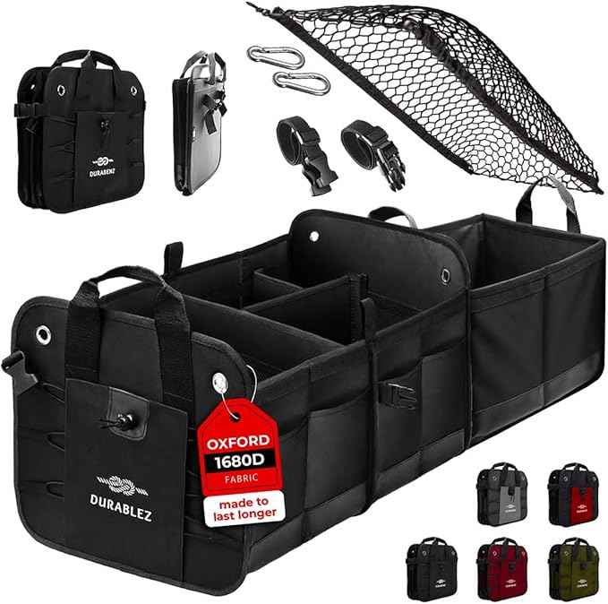 3-Section Car Trunk Organizer XL – Large Modular Auto Storage Bin, Foldable Multi-Compartment Cargo Organizer for Car Trunk, Heavy Duty 1680D Design – Black