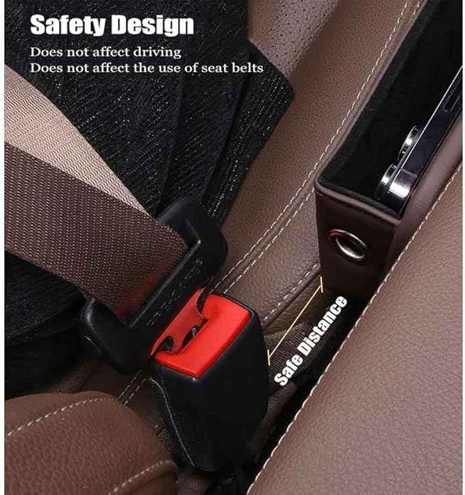 2 Pcs Car Seat Gap Filler Organizer for Tesla Model 3 Model X Model Y Model S, PU Leather Front Seat Storage Box Console Side Pockets with Cup Holder Charging Cable Hole,C/Black