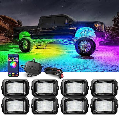 C2 MAX 8 Pods RGB+IC Chasing Rock Lights with Wiring Switch Kit