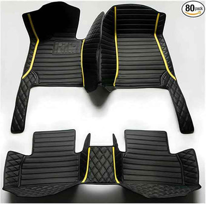 TREGOO All-Weather Anti Slip Floor mat is Suitable mats for floo of All for Tesla Models from 2012 to 2025 (Edge Yellow, Middle Black Horizontal bar)