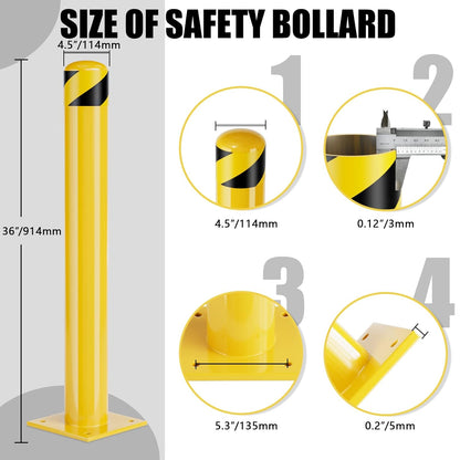 Safety Bollard Post, 36 Inch Height Steel Bollards, 4.5 Inch Diameter Parking Bollard, Yellow Powder Coated Safety Parking Barrier Post, for Traffic Sensitive Areas (36inch 2Pack)