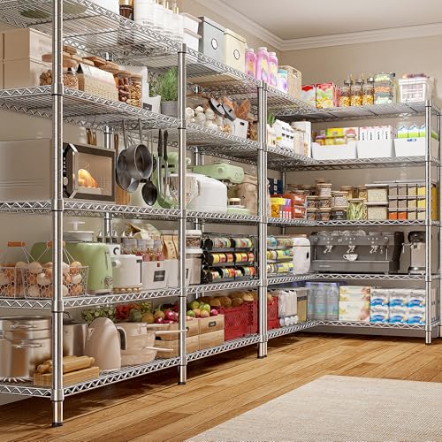 1500LBS Storage Shelves 61.7''W Wire Shelving Unit 5 Tier Metal Shelving for Storage Rack Shelves Heavy Duty Garage Shelf Pantry Shelves Kitchen Shelving (5 Count)