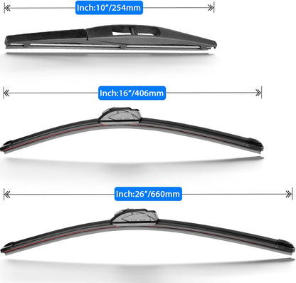 Windshield Wiper Blades Replacement for Nissan LEAF 2011 2012 2013 2014 2015 2016 2017 Original Factory Quality Front Rear Wipers Blade Set for My Car - 26" 16" 10" (Pack of 3)