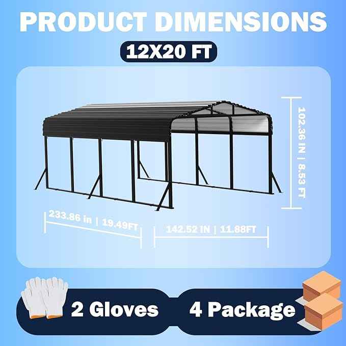 12X20 FT Metal Carport, Heavy Duty Cart Ports with Reinforced Galvanized Carports, Outdoor Weather Resistant Carport Canopy, Upgrade Car Port for Boats, Cars, Trucks, and Tractors
