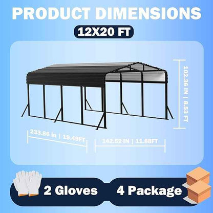 12X20 FT Metal Carport, Heavy Duty Cart Ports with Reinforced Galvanized Carports, Outdoor Weather Resistant Carport Canopy, Upgrade Car Port for Boats, Cars, Trucks, and Tractors