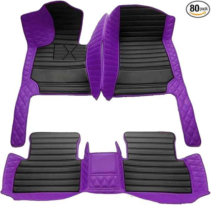 TREGOO All-Weather Anti Slip Floor mat is Suitable mats for floo of All for Tesla Models from 2012 to 2025 (Edge Purple with Black Horizontal Stripe)