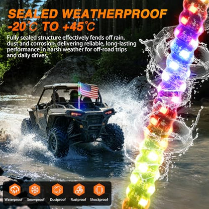 RGB LED Whip Light 1PC 3FT Spiral Antenna Whips (3 Foot)