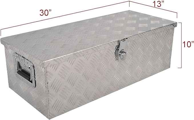 30 Inch Aluminum Tool Box 5 Bar Tread Chest Box Flatbox for Truck Car Outdoor Trailer Pickup Underbody RV ATV Storage Bed ToolBox w/Lock and Keys Silver (30"X13"X10")