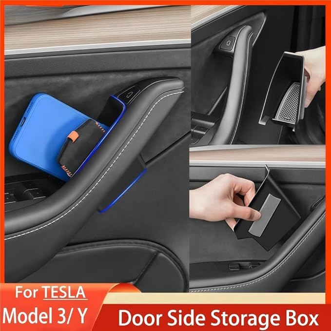 GGCLIMAX Car Organizers And Storage Door Handle Storage Box Compatible with Tesla Model 3/Y 2021-2025 Anti-Slip Scratch-Resistant Organizer With Non-Slip Mat(B 2PCS)