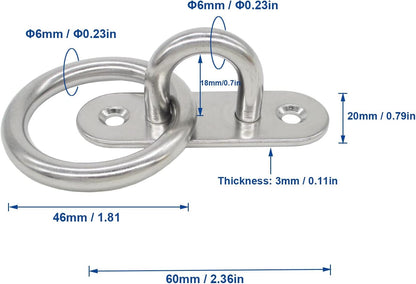 Stainless Steel Ceiling Hooks & Wall Hangers with Rings - Heavy Duty M6 Screw Mount, Rust-Proof Anchor Straps for Garage, Outdoor, Storage (4-Pack)