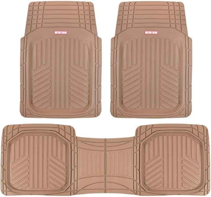 BDK Beige Heavy Duty Front & Rear Rubber Floor Mats Universal Liners for Car SUV Van & Truck, All Weather Protection with Anti-Slip Nibs, Fit Contours of Most Vehicles