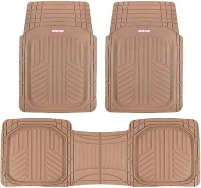 BDK Beige Heavy Duty Front & Rear Rubber Floor Mats Universal Liners for Car SUV Van & Truck, All Weather Protection with Anti-Slip Nibs, Fit Contours of Most Vehicles