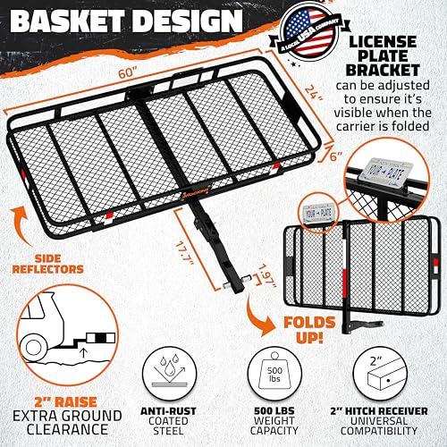 60"x24"x6" Heavy Duty Trailer Hitch Cargo Carrier w