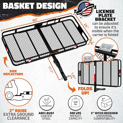 60"x24"x6" Heavy Duty Trailer Hitch Cargo Carrier w