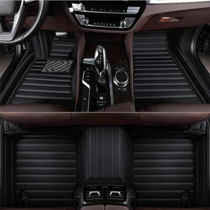 MAEVEN Customized Leather car Floor mats Suitable for 99% of car Models All-Weather Protection Waterproof Anti Slip Men's Women's car Liners (Black Stripe 2)