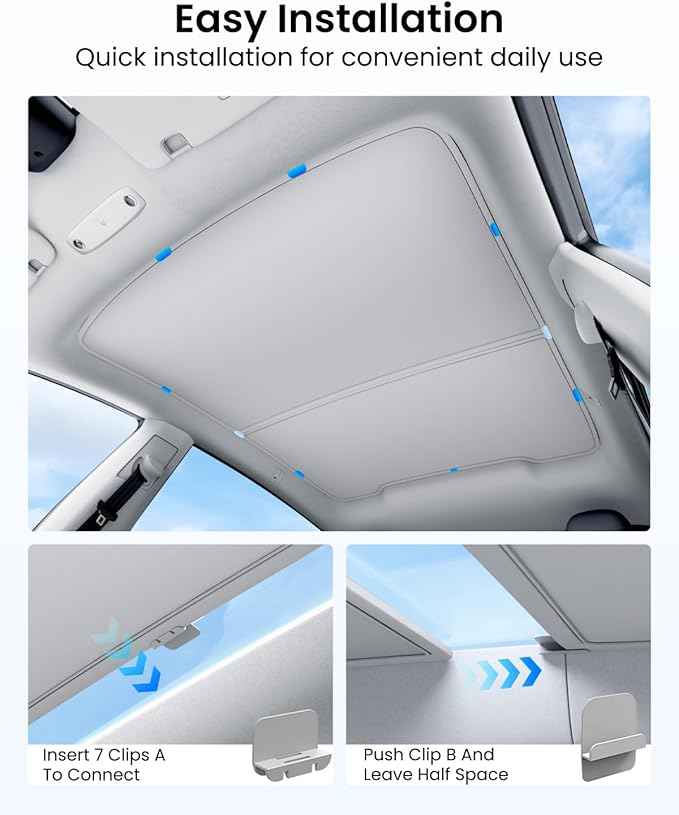 REEVAA Upgraded Tesla Model Y New (Juniper) Sunshade Roof [No Gaps, No-Sagging] Tesla Y Accessories Heat Insulation Foldable Glass Sunroof Cover for Model Y Juniper 2025-2026, 2PCS, Gray