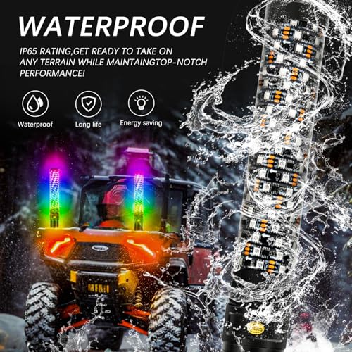 2PCS 1FT Fat Spiral Led Whip Lights with APP&Remote Control RGB Chasing Dancing Lighted Antenna Whips Compatible with Can (2 Count)