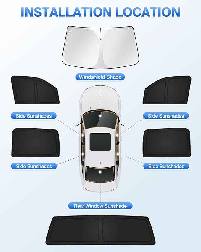 Sunshades for Dodge Ram 1500 2019-2025 2026 Accessories Windshield Sun Shade Side Rear Window Shade Cover Sun Visor Shield Privacy Protection Keep Vehicle Cool Black 6PCS