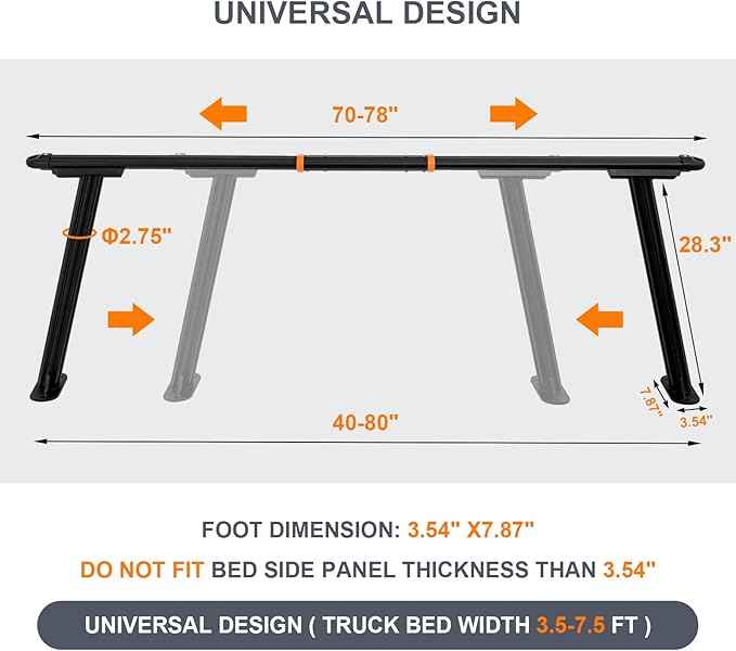 Truck Ladder Rack, Universal Aluminum Truck Bed Rack for Pickup,Adjustable Length 70-79 in,Height 28In,Real 800LB Capacity Truck Bed Rack Set for Kayak, Surfboard, Lumber, Ladder