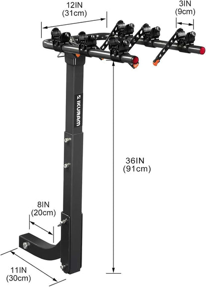 3 Bike Rack Bicycle Carrier Racks Hitch Mount Double Foldable Rack for Cars Truck SUV Fits 2" Receiver, Tie Down Strap, Anti-Rattle Hitch Tightener & Bicycle Cross-bar Adapter for Kid’s Bike