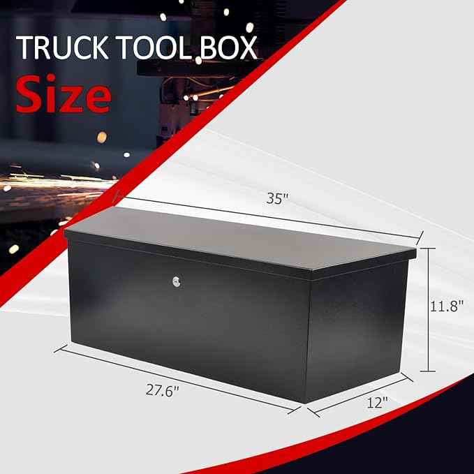 Black Steel Trailer Tongue Truck Box for Trucks Trailers RV ATV Pickup Trucks Flatbeds - 35 x 12.2 x 11.8 Inch