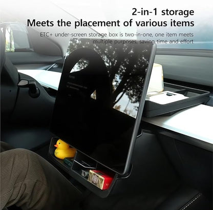 GGCLIMAX Under Screen Storage Organizer Compatible with Tesla Model 3/Y Over Center Console Display Tray ABS+TPE Storage Box with Anti-Skid Design Black/Grey, Dual/Single Storage(Grey Single storage)