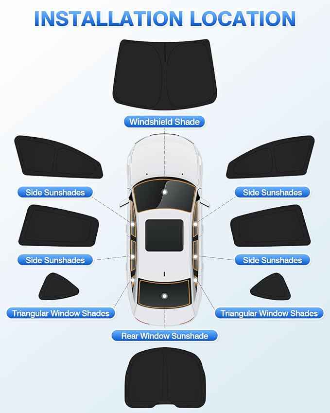Windshield Sun Shade for Tesla Model Y 2020-2024 Accessories Side Rear Window Shade Cover Set Window Sun Visor Blocker Privacy Cover for Camping Keep Vehicle Cool Black 8PCS (Not for Juniper)