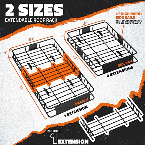 64"x39"x6" Extendable Cargo Roof Rack Basket with 250 Lbs Capacity