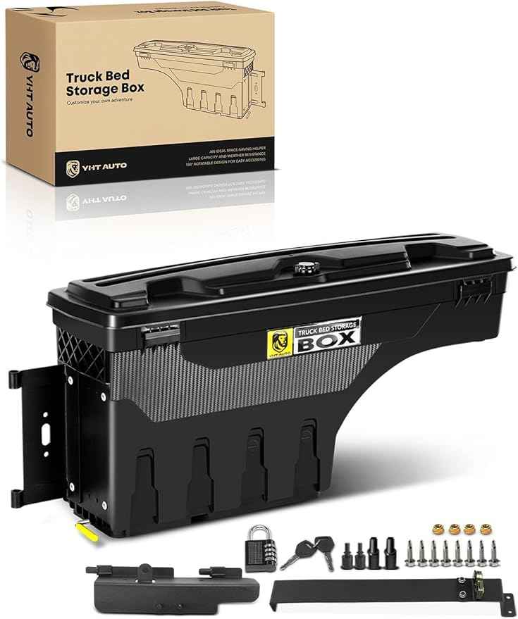 YHTAUTO Truck Bed Storage Tool Box Lockable Compatible with 1994-2002 Dodge Ram & 1980-1996 Ford F-Series & 1988-1998 Chevy GMC C/K Pickup, Driver Side, Swing Waterproof Wheel Well ToolBox