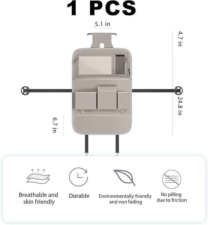 Car Seat Organizers,Multi-functional Back Seat Protectors, Storage Pouches, and Tray Holders (for Cars, Kids, Seat Back and Rear Seats) (Plain Gray, 1 Pcs)