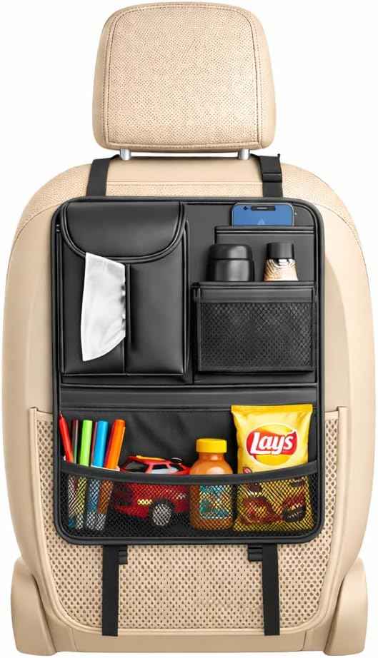 Car Seat Back Organizer with 5 Pockets, Backseat Storage Organizer for Travel, Water-Resistant, Easy Install, Keeps Car Tidy