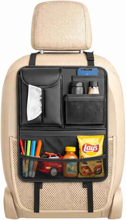 Car Seat Back Organizer with 5 Pockets, Backseat Storage Organizer for Travel, Water-Resistant, Easy Install, Keeps Car Tidy