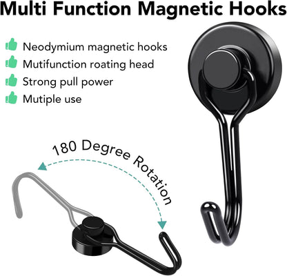 MIKEDE Magnetic Hooks, 40Lbs Heavy Duty Neodymium Magnet Hooks Black Magnetic Swivel Hooks for Hanging, 10 Pack Rust Proof Strong Magnets with Hook Metal Hanger for Fridge, Toolbox, Storage