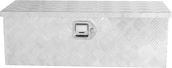 Truck Bed Toolbox for Trailer Pickup, RV Storage Organizer Tool Box Flatbox with Side Handle Lock Keys, Aluminum 5 Bar Tread Pattern Truck Bed Tool Box, Diamond Plate Chest Box Organizer 30 inches