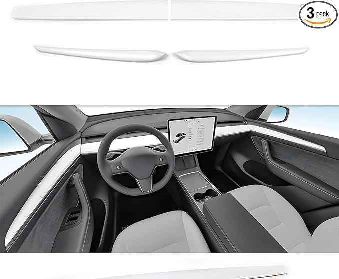 Fit Dashboard Wrap Compatible with Tesla Model Y (2019-2023) Model 3 (2021-2023) ABS Front Door Trim Wrap Kit Cover Cap Interior Decoration Dash Protective Film Tesla Accessories(Matte White)