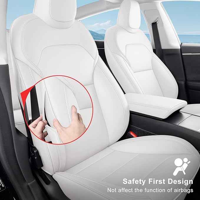 2024-2025 Tesla Model 3 Highland Upgraded Car Seat Covers Nappa Leather Car Interior Airbag Compatible Cushion Cover Full Set Custom Fit Model 3, Organosilicon White