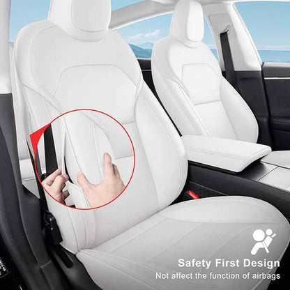 2024-2025 Tesla Model 3 Highland Upgraded Car Seat Covers Nappa Leather Car Interior Airbag Compatible Cushion Cover Full Set Custom Fit Model 3, Organosilicon White