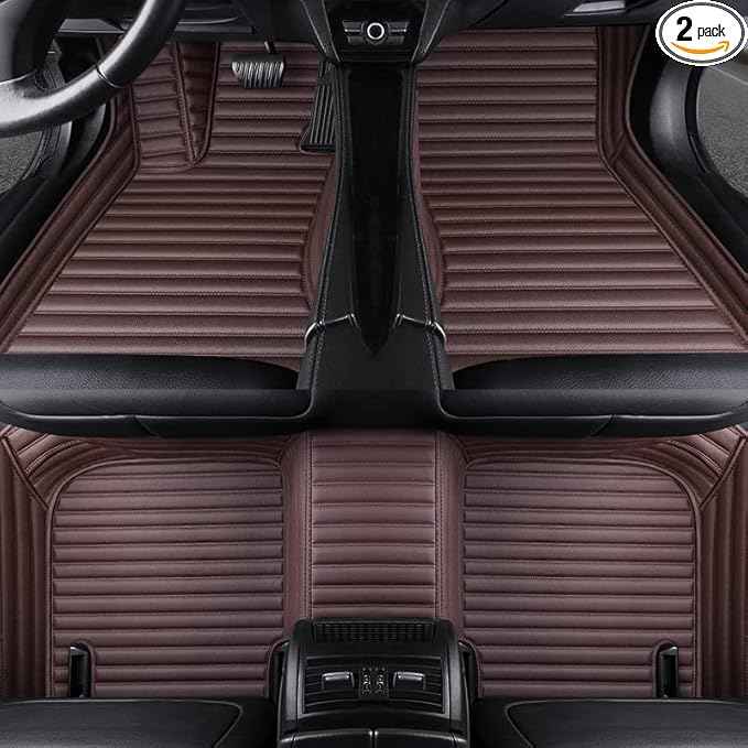 Custom Making Car Floor Mats Compatible with Audi BMW Mercedes-Benz Toyota Lexus Honda Infiniti Nissan Hyundai Kia All Models 2005-2026 (Striped Dark Brown)