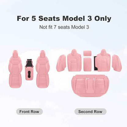 Tesla Model 3 Car Seat Covers Nappa Leather Car Interior Seat Airbag Compatible Cushion Cover Full Set Custom Fit 2023 2022 2021 2020 2019 2018, Nappa Pink