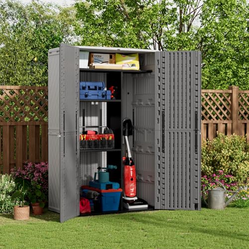 67 Cuft Vertical Outdoor Storage Shed Diamond Texture Resin Outdoor Cabinet