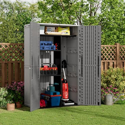 67 Cuft Vertical Outdoor Storage Shed Diamond Texture Resin Outdoor Cabinet