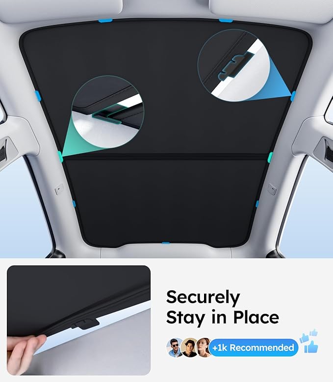 Wigoo Tesla New Model Y Juniper Accessories Sunshade Roof [Never Sag, Nano Ice-Crystal Coatings] Heat Insulation Glass Roof Sun Shade, Accessories for Tesla New Model Y 2025 2026 Launch, Black