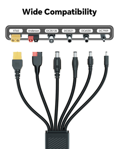 Car Charging Cable Compatible with Jackery Anker EcoFlow 16AWG Car Cigarette Lighter Charger to 6 in 1 Cable Cigarette Lighter Charging for Portable Power Station