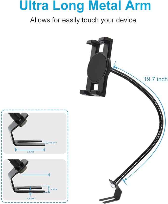 woleyi Car or Truck Seat Rail Tablet Mount, Heavy Duty Gooseneck Car Floor Tablet Holder Bolt Stand with 20-inch Aluminum Arm, for iPad Pro Air Mini, Galaxy Tab, Z Fold, Fire HD, iPhone, 4-13" Devices