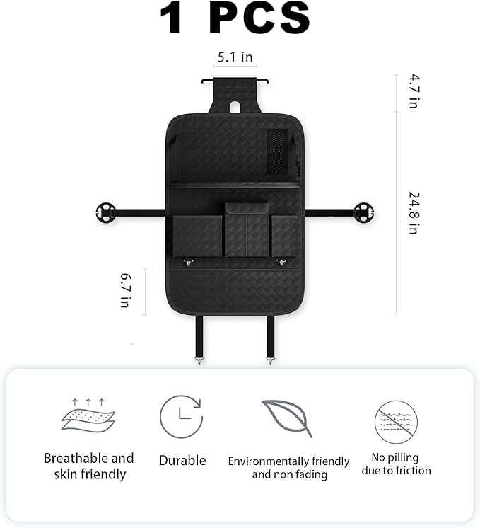 Car Seat Organizers,Multi-functional Back Seat Protectors, Storage Pouches, and Tray Holders (for Cars, Kids, Seat Back and Rear Seats) (Woven Black, 1 Pcs)
