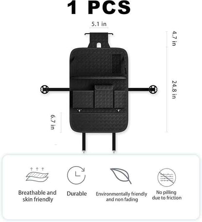 Car Seat Organizers,Multi-functional Back Seat Protectors, Storage Pouches, and Tray Holders (for Cars, Kids, Seat Back and Rear Seats) (Woven Black, 1 Pcs)