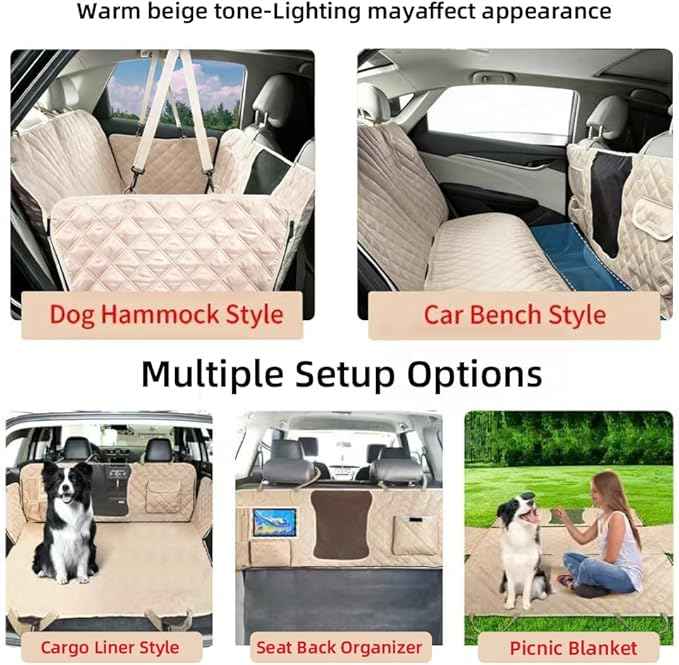 Dog Car Seat Cover for Back Seat, Dog Hammock for Car, Waterproof Backseat Cover for Dogs in Car SUV & Truck, with Mesh Window and Multiple Pockets
