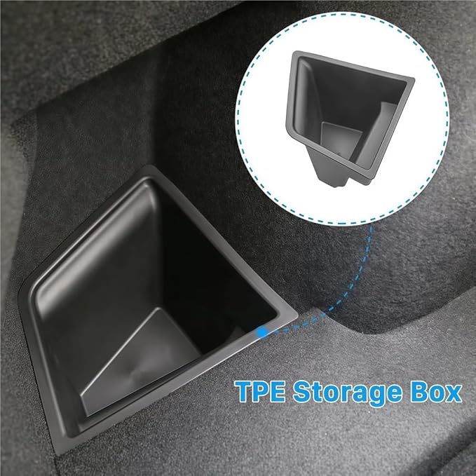 GGCLIMAX Rear Trunk Left Side Storage Box Compatible for Tesla Model 3 2020-2023 TPE+Flocking Material Black Trunk Organizer With Drawstring Partition Decoration Car Accessories